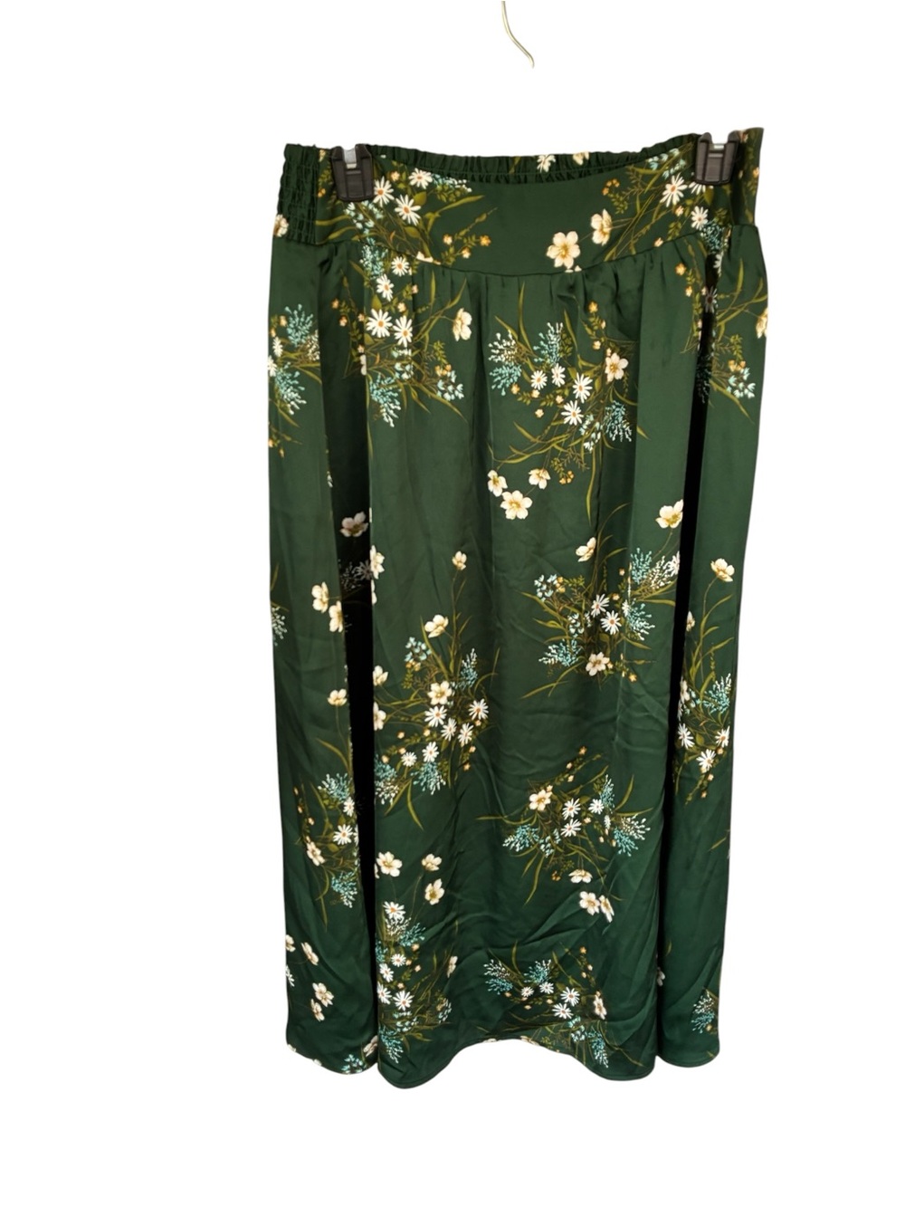 Rachel Zoe M hunter green floral maxi fall skirt elastic waist silky elegant